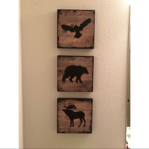 Set of 3 Rustic Wooden Animal Wall Art